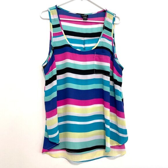TORRID 1 Plus Size Striped Georgette Pocket Tank Top Blue White Pink Summer 1X - Picture 2 of 16